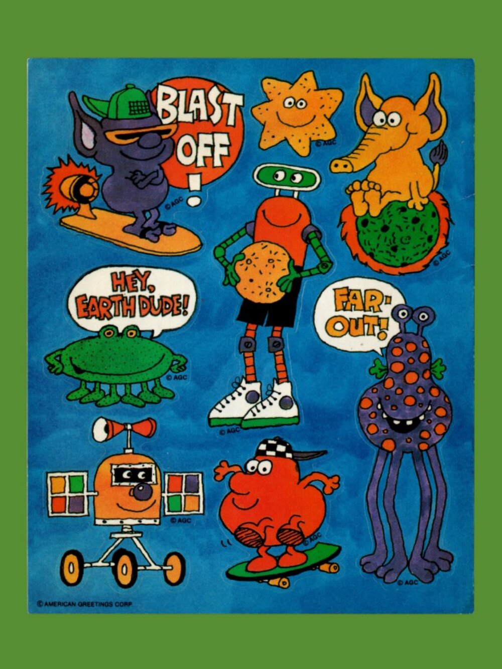 American Greetings Space Monsters & Aliens Sticker Sheet Vintage 80s